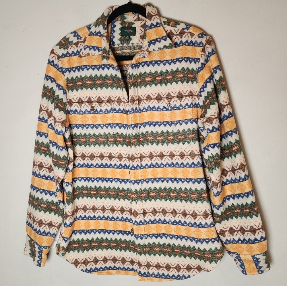J. Crew OARSMAN Wool Blend Fair Isle Workshirt Long Sleeve Button Med/Heavy Sz M